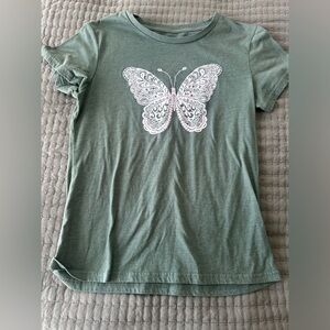 Green t-shirt with white butterfly